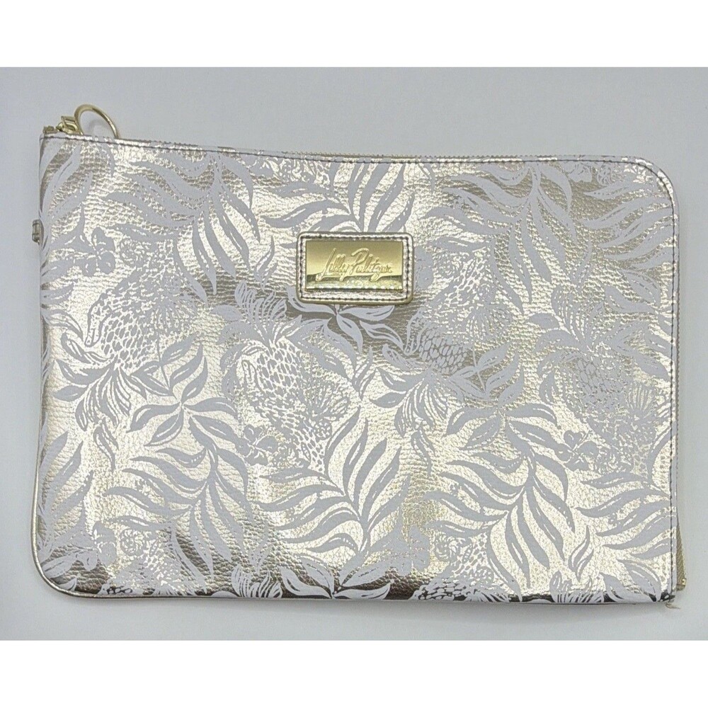 Lilly Pulitzer Women’s Gold White Floral Zip-Around Wristlet Wallet Logo